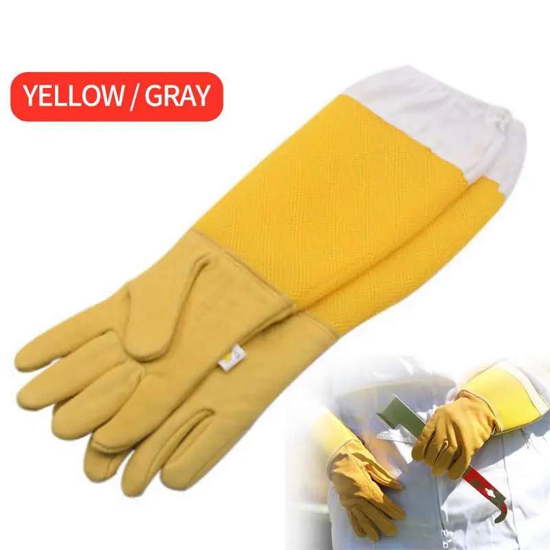 1 Pair Beekeeping Gloves Sting Sheepskin Long Gloves For Beekeepers Beekeeping Tools Protective Sleeves Mesh Breathable Anti Bee beekeeping tools beekeeping accessories beekeeper gloves