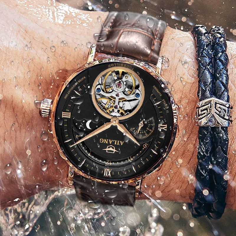 AILANG Luxury Brand Mechanical Watch Watches Fashion Rose Gold Case Tourbillon Watch 2024 New Men Watch Waterproof Reloj Hombre