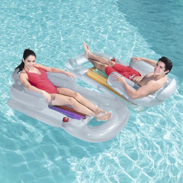 Adults Folding Water Hammock Row w/ Armrest Backrest Cup Hole Summer Inflatable Mattress for Outdoor Swimming Pool Beach 2