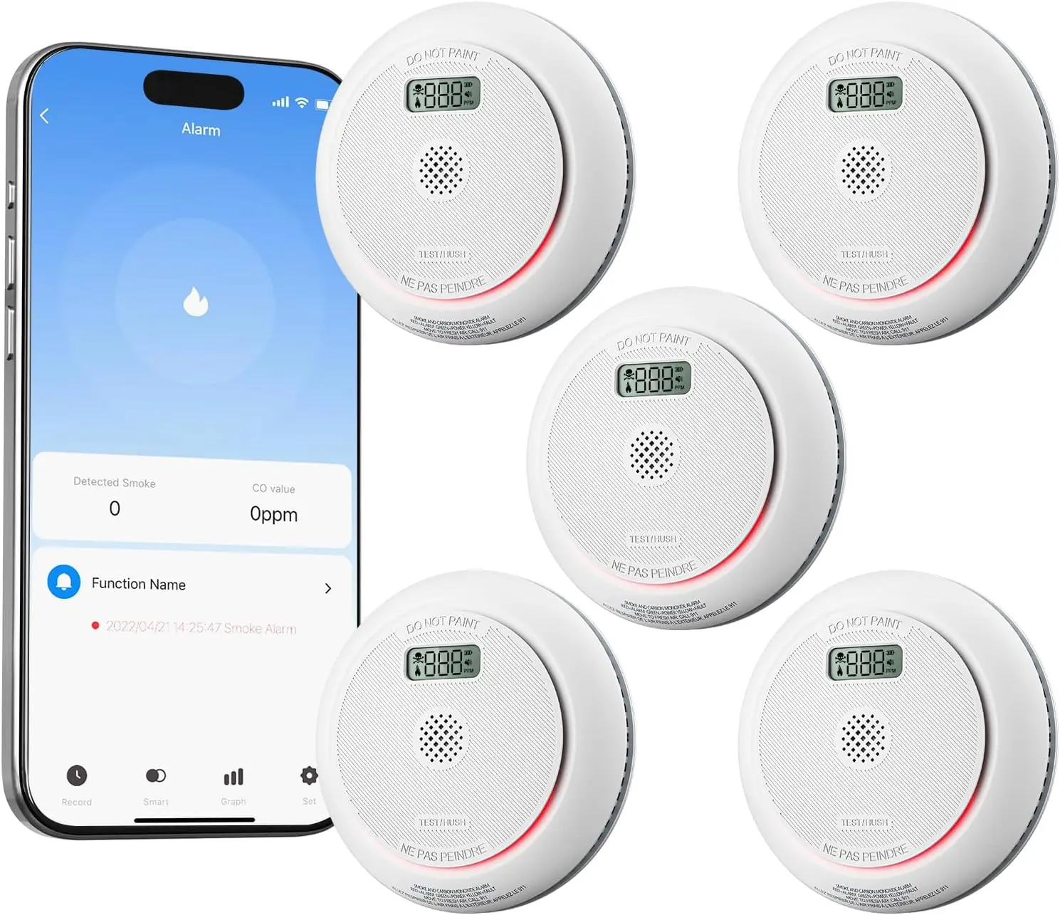 Digital Display, 2 in 1 WiFi Fire and CO Alarm Detector, Replaceable Battery