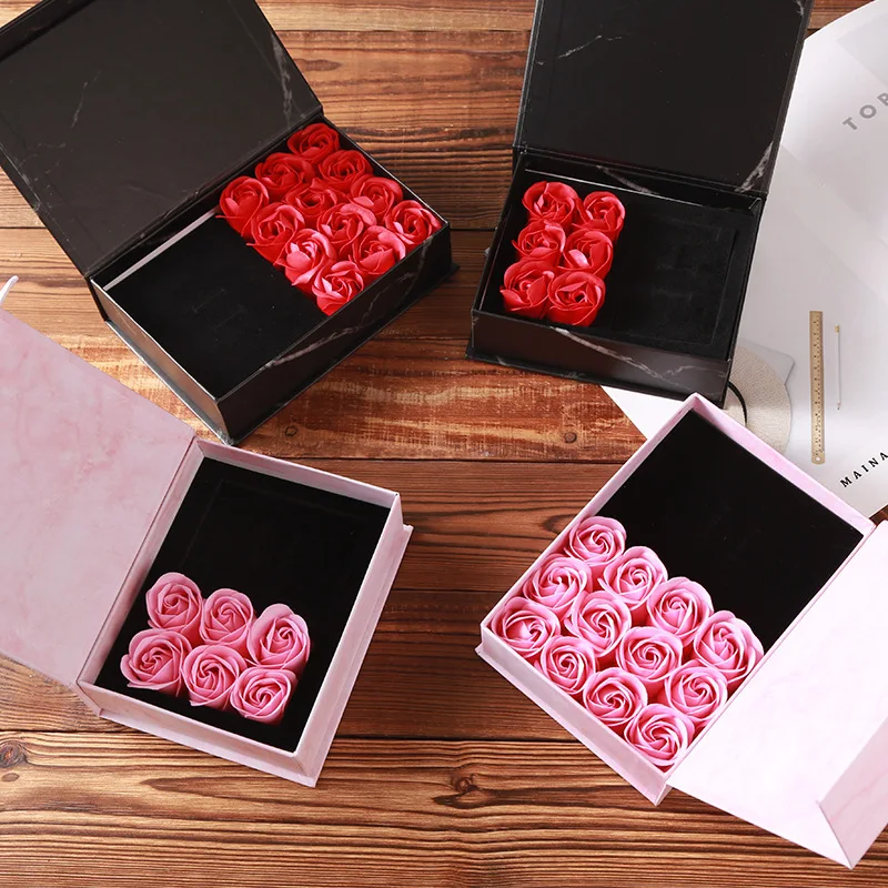 Premium Flip Soap Flower Jewelry Gift Box Necklace Ring Earrings Jewelry Eternal Rose Birthday Valentine's Gifts Package