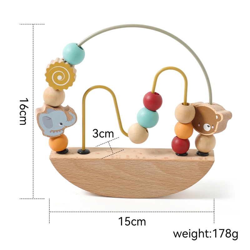 Montessori Spielzeug Holz Cartoon Tier Perlen Spiel Fördern Baby Hand-auge-koordination Spielzeug Frühen Lernen Threading Spielzeug Geschenke – Detail 1