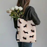 Sac fourre-tout Chic imprimé teckel, sac à main à bandoulière décontracté de grande capacité pour femmes, sac d'épicerie robuste en Polyester réutilisable 3