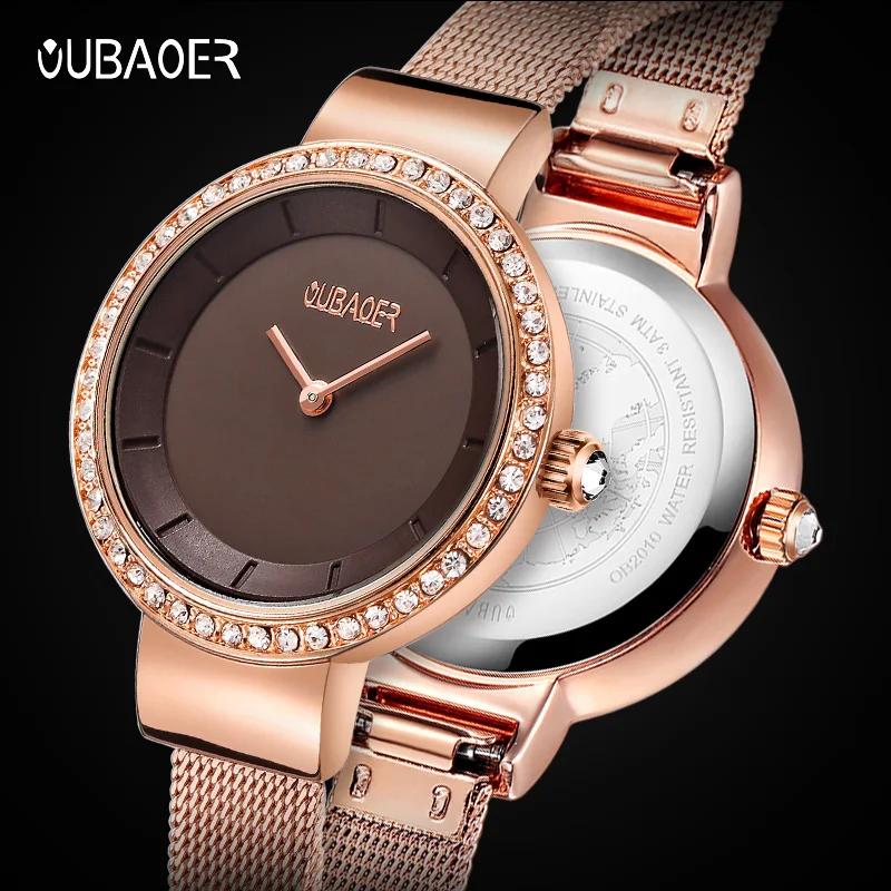 OUBAOER Original Waterproof Women Quartz Watch Fashion Ultra-Thin Mesh Watch For Women Top Brand Luxury Chronograph Montre Femme