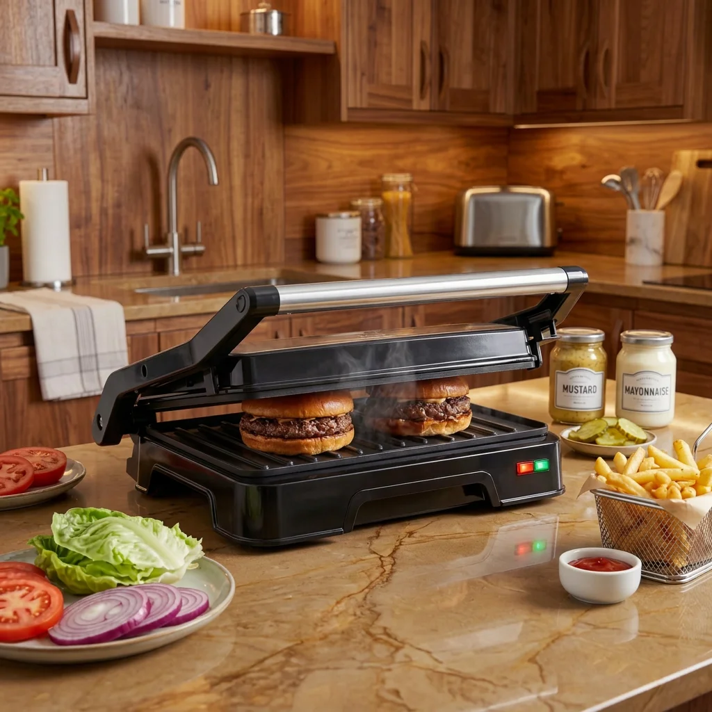 Panini Grill Press - 2-Slice, 180° Opening, Non-Stick Stainless Steel Plates for Versatile Grilling, Toasting, and Cooking, 900W 4