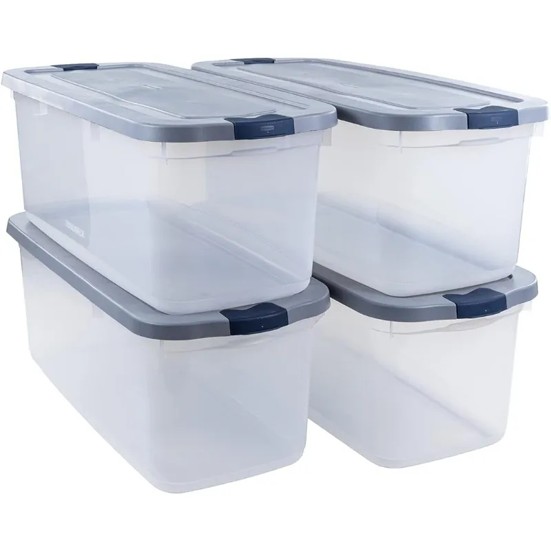

Rubbermaid Roughneck Clear 95 Qt/23.75 Gal Storage Containers, Pack of 4 with Latching Grey Lids, Visible Base, Sturdy and Stack