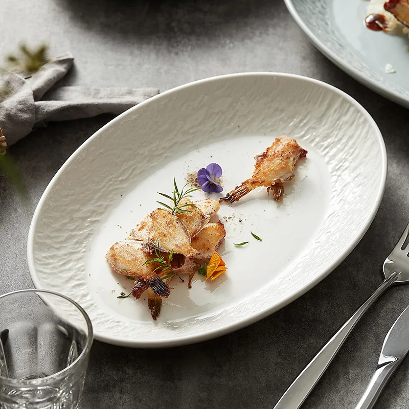 

Creative Net Red Rock Stone Pattern Oval Fish Plate Ceramic Household Chinese 12 inch Large Braised Steamed Fish Plate