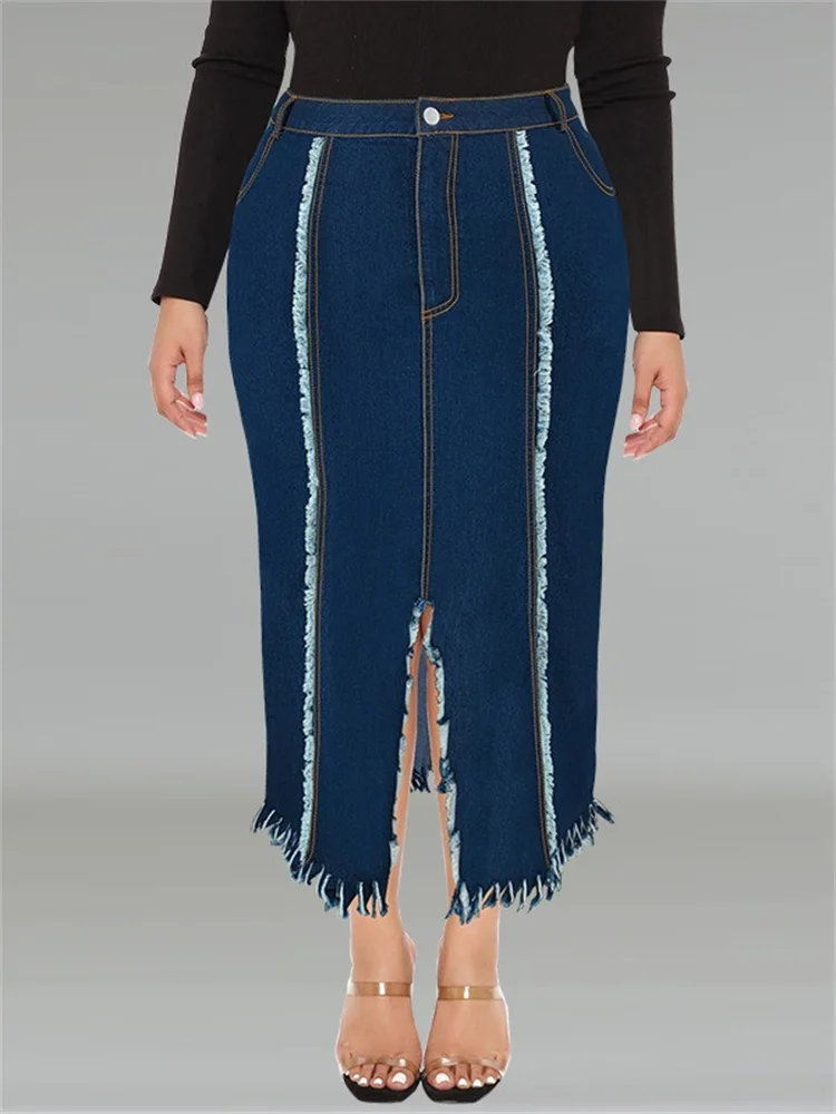 Wmstar Plus Size Only Denim Skirts Maxi Sexy Medium Stretch Long Flounce Skirt Wholesale Dropshipping 2024 Women's Clothing