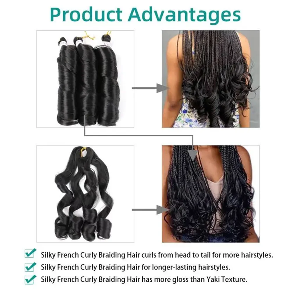 Synthetic French Curly Braids Hair for Box Braids 22Inch Spiral Curls Crochet Silky Braiding Bulk Hair Extensions for Women