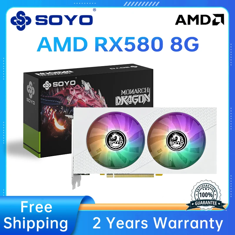 

SOYO AMD Graphics Card RX580 8gb 2048SP GDDR5 256Bit PCIE 3.0x16 HDMI-compa*1 DP*2 Radeon GPU Desktop Computer Gamer Video Cards