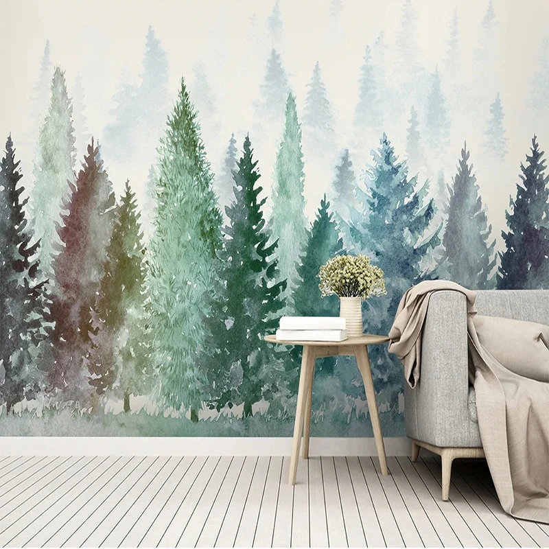 

Custom 3D Wallpaper Nordic Watercolor Hand Painted Misty Forest Murals Living Room TV Sofa Bedroom Background Home Decor Poster