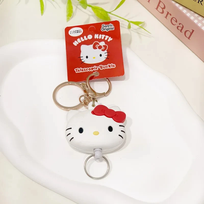 

Sanrio Hello Kitty Kuromi Keychain Kawaii Cartoon Three-dimensional Head Shape Easy-pull Buckle Adjustable Key Chain Pendant