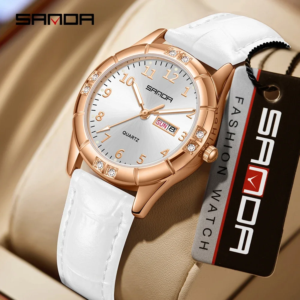 Elegant Korean Vintage Leather Quartz Watch for Women - Waterproof with Luminous Diamond Accent