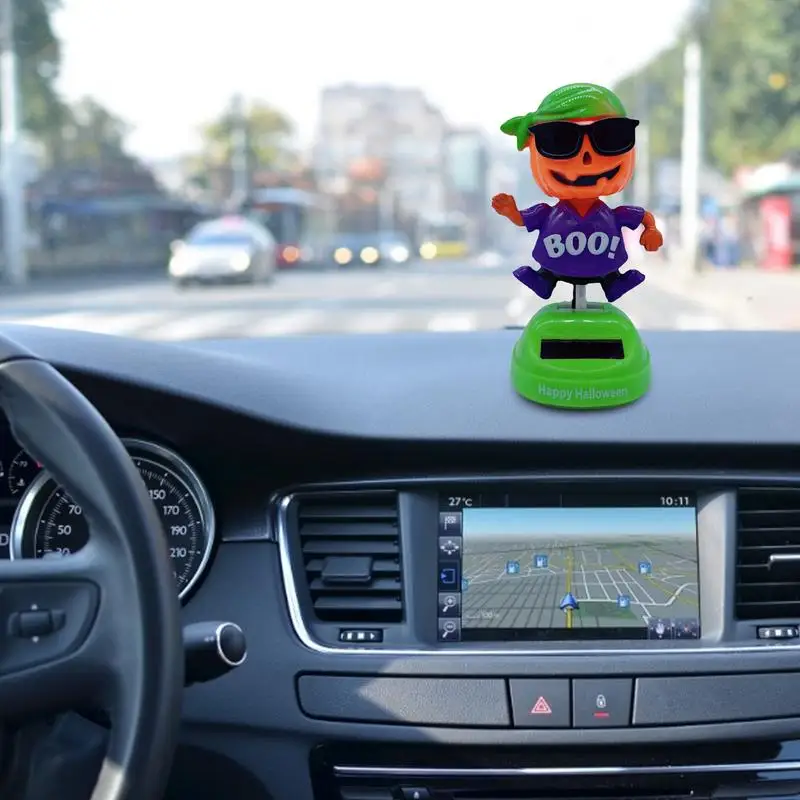 Novelty Funny Solar Powered Pumpkin Man Car Decoration Shaking Head Dolls Solar Dancing Kid Toys Car Desk Home Office Decor
