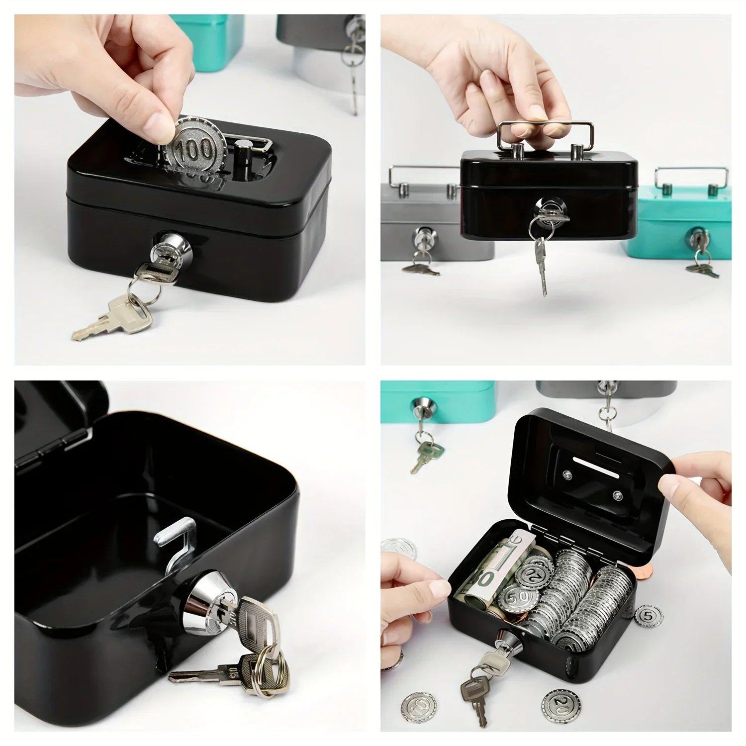 Money Safe Lockable Cash With Key,Portable Piggy Made Of Metal Small Security Lock Box Sturdy Coin Boxes For Kids_voghion.com
