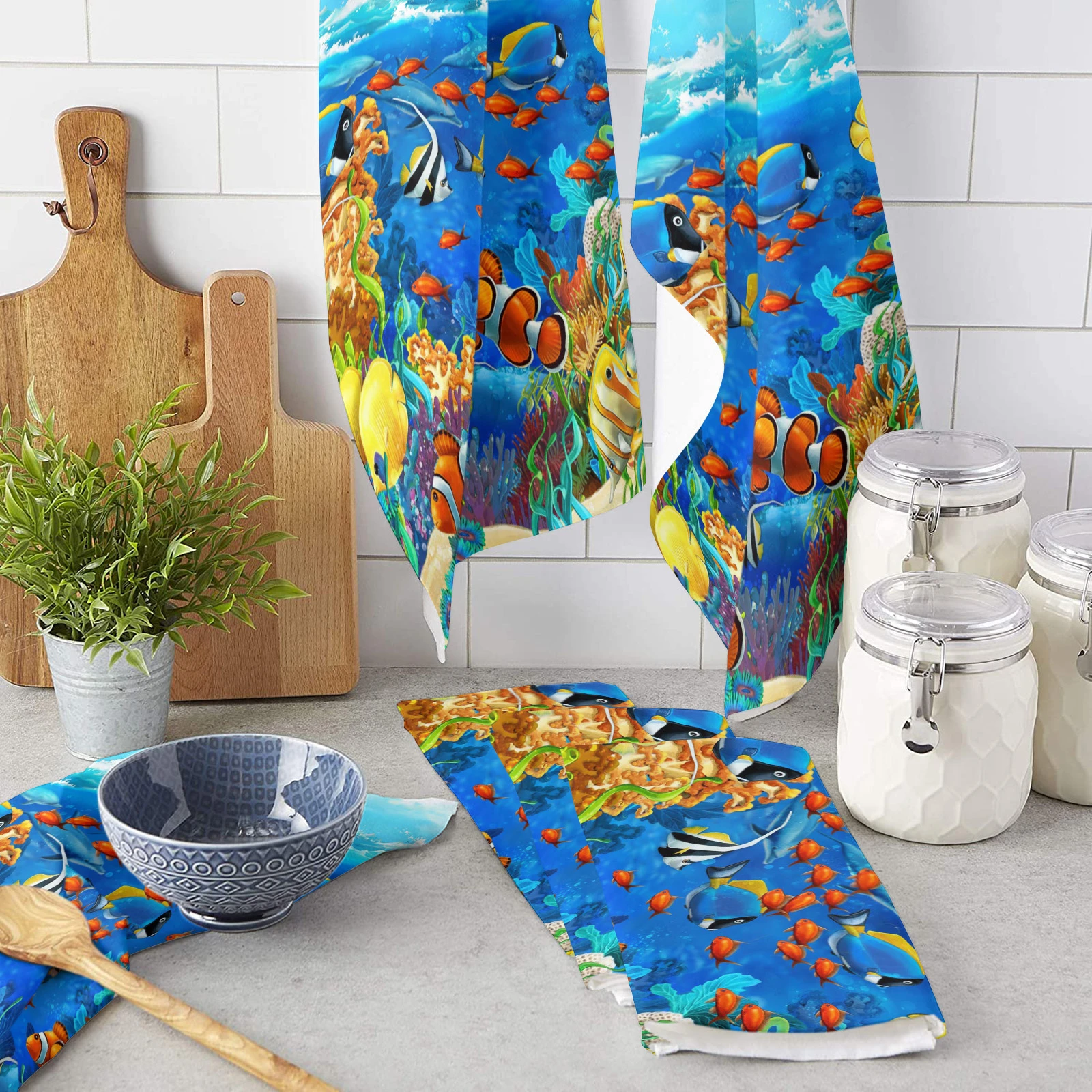 Underwater World Fish Dolphin Microfiber Kitchen Towel Absorbent Non