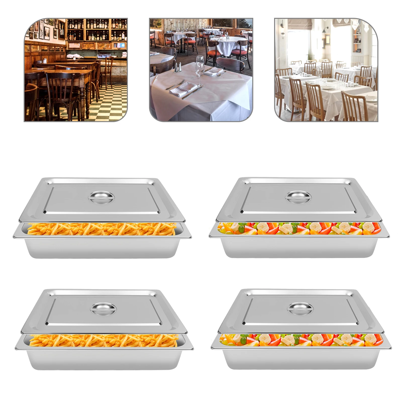 4 Pack Steam Teable Pans 9L Stainless Steel Steam Table Pan 0.7 mm Thick Pan Food Container Warming Pans