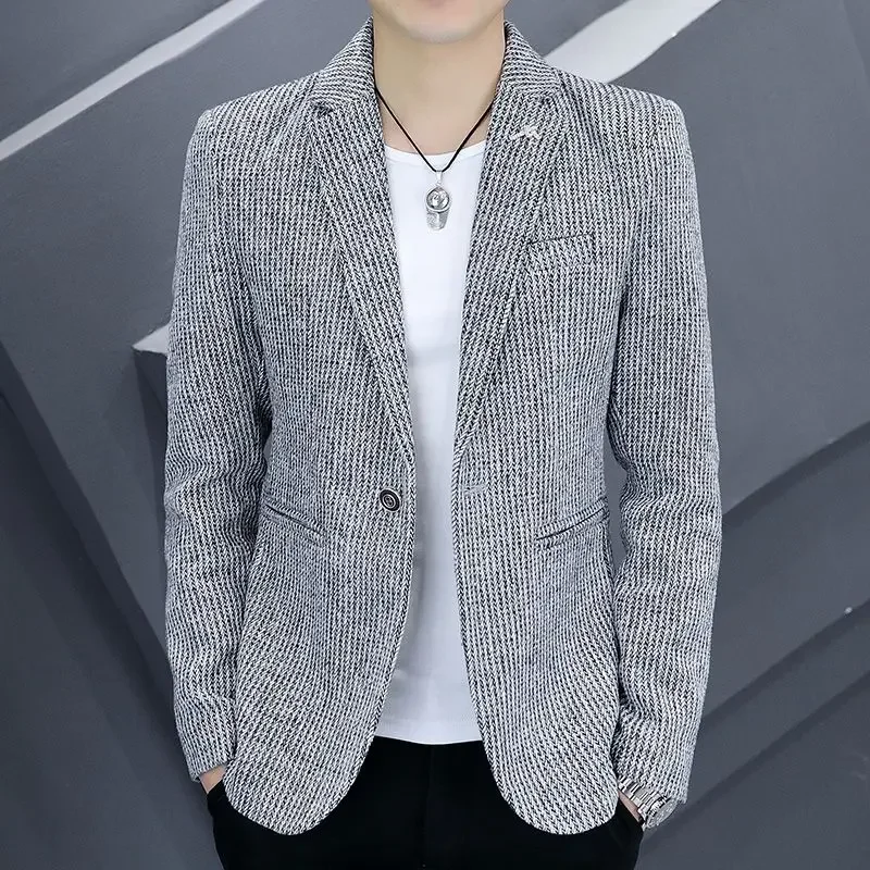 Thin Men's Suit Jackets Single Breasted Male Blazer Coat Brown Slim Fit High Quality Elegant Simple Classic Menswear Clothing - 5