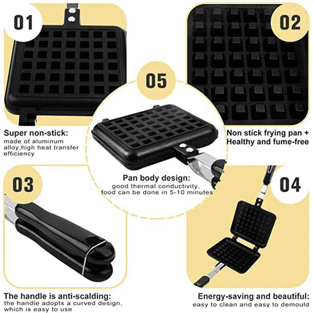 Non-Stick Waffle Maker Mold Gas Pan Cake Oven Breakfast Bakeware 5