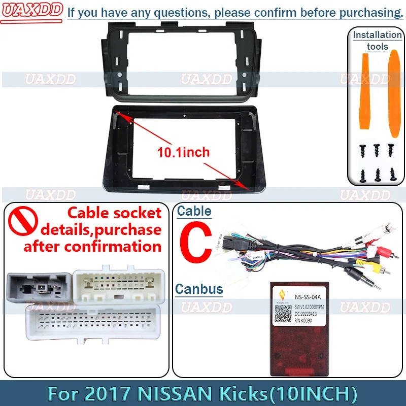 10-Inch Android Stereo Frame Panel with Dashboard Cable Harness and Navigation Adapter