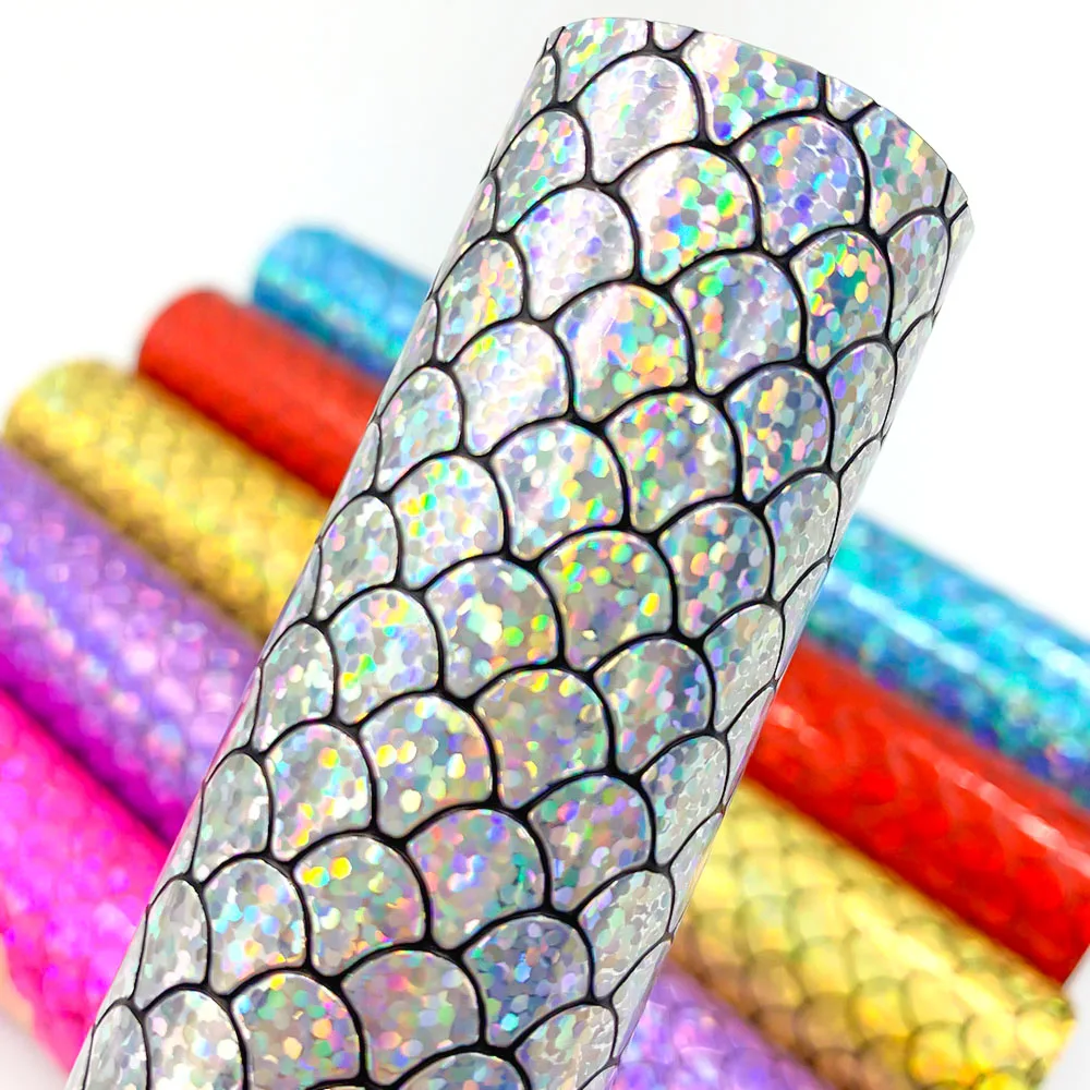 6 Sheets Bundle Mermaid Sparkle Faux Leather Fabric for DIY Sewing Bows Hairs Bags Christmas Party Decor DIY Handmade 20x15cm