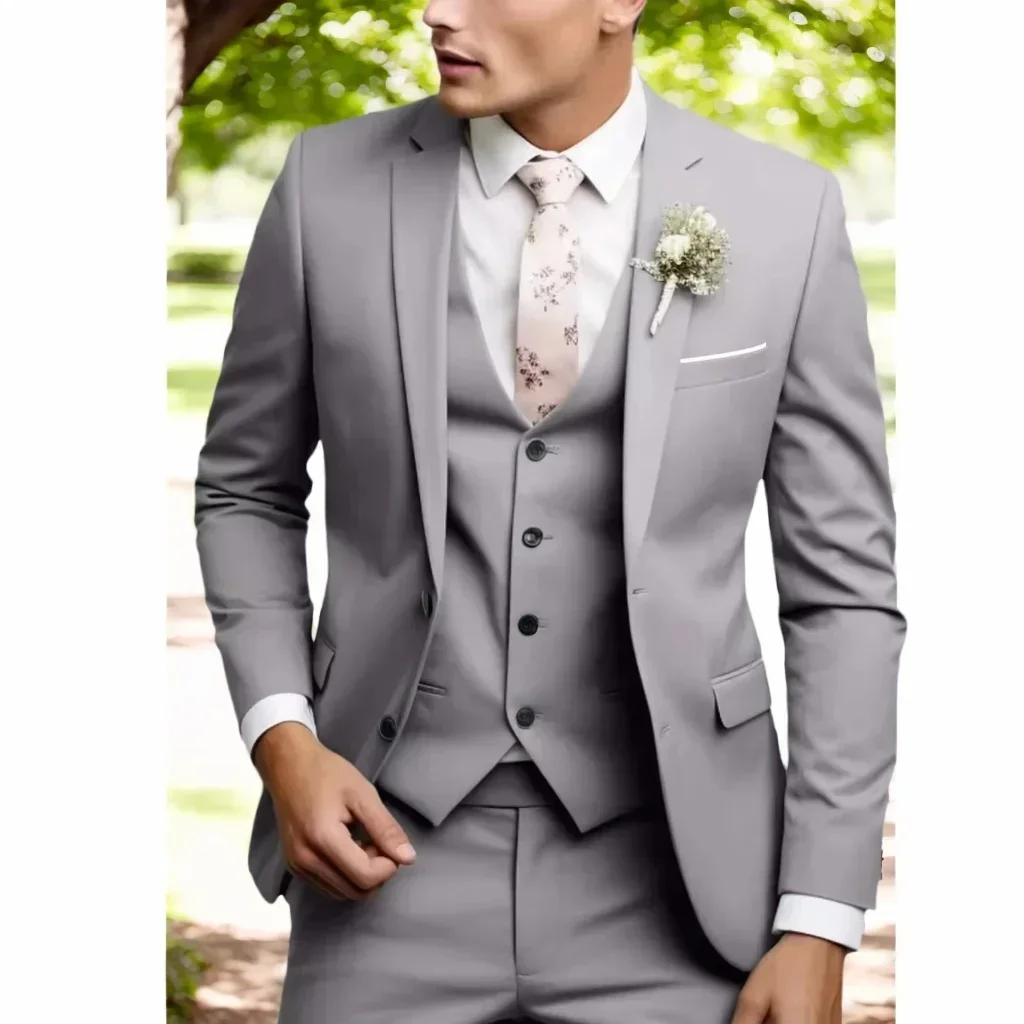 Slim Fit Men Suits Regular Fit 3 Piece Elegant Tuxedos Set Notch Lapel Blazer Vest Pants for Evening Party Wedding Male Suit