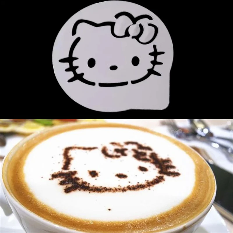 7.5cm Cartoon Sanrio Hello Kitty Cappuccino Latte Coffee Stencils Duster Cake Mold Spray Coffee DIY Art Stencils Dessert Decore baking tools