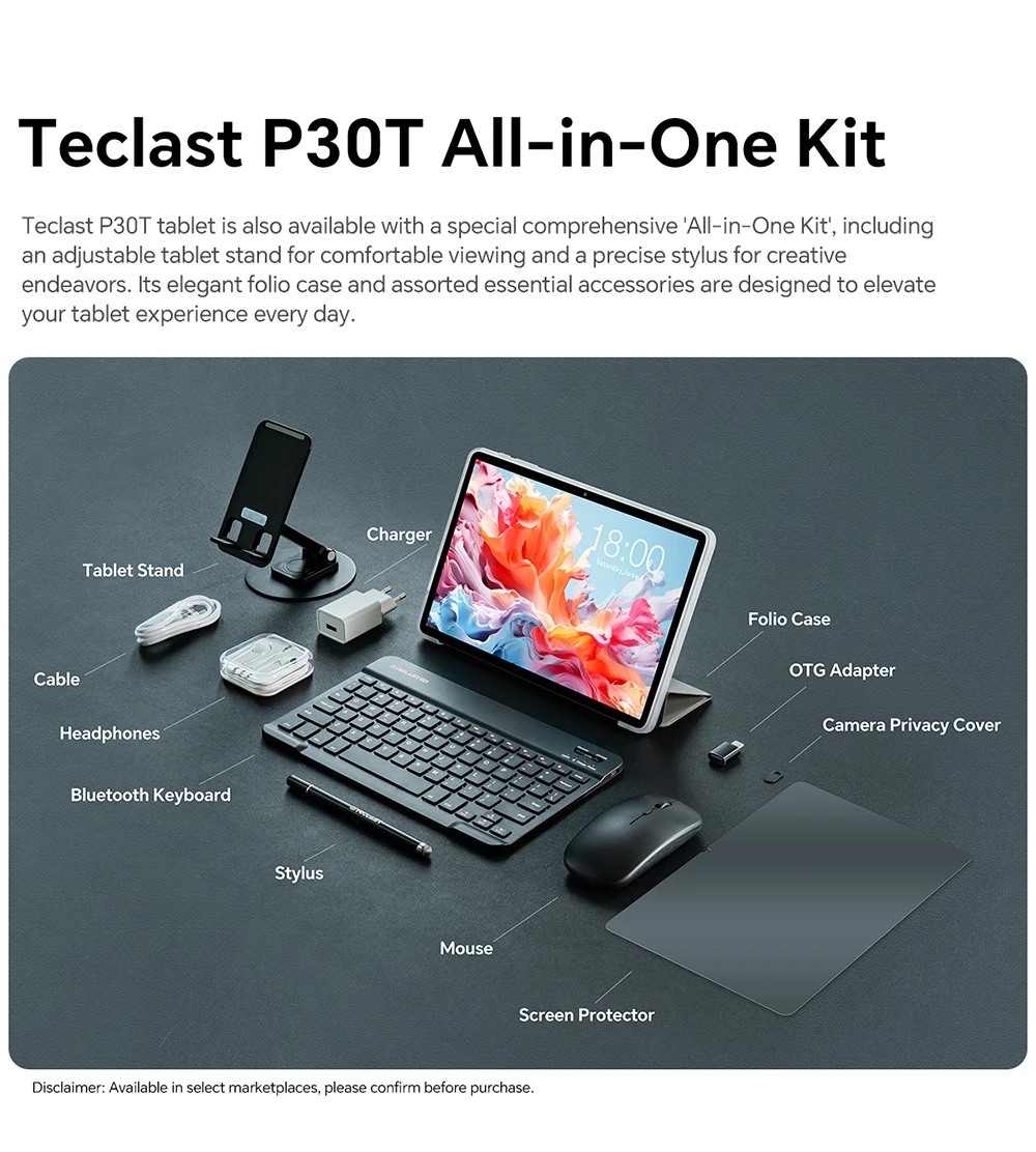 Teclast P30T Case Tablet 10.1" Dispaly Unisoc T606 8 Cores 4GB (+8GB Virtual) 128GB 6000mAh Battery Android 14 Tablets L1 Wifi6