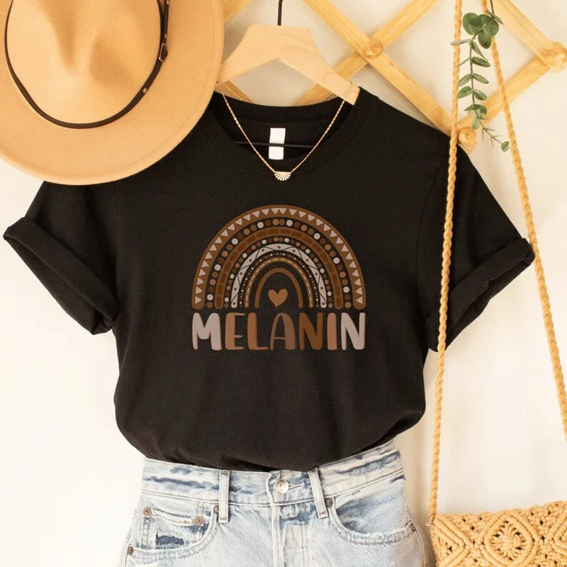 

Веселая Футболка Melanin с графическим принтом, повседневные и универсальные базовые Стильные топы, уличная одежда, футболка на заказ