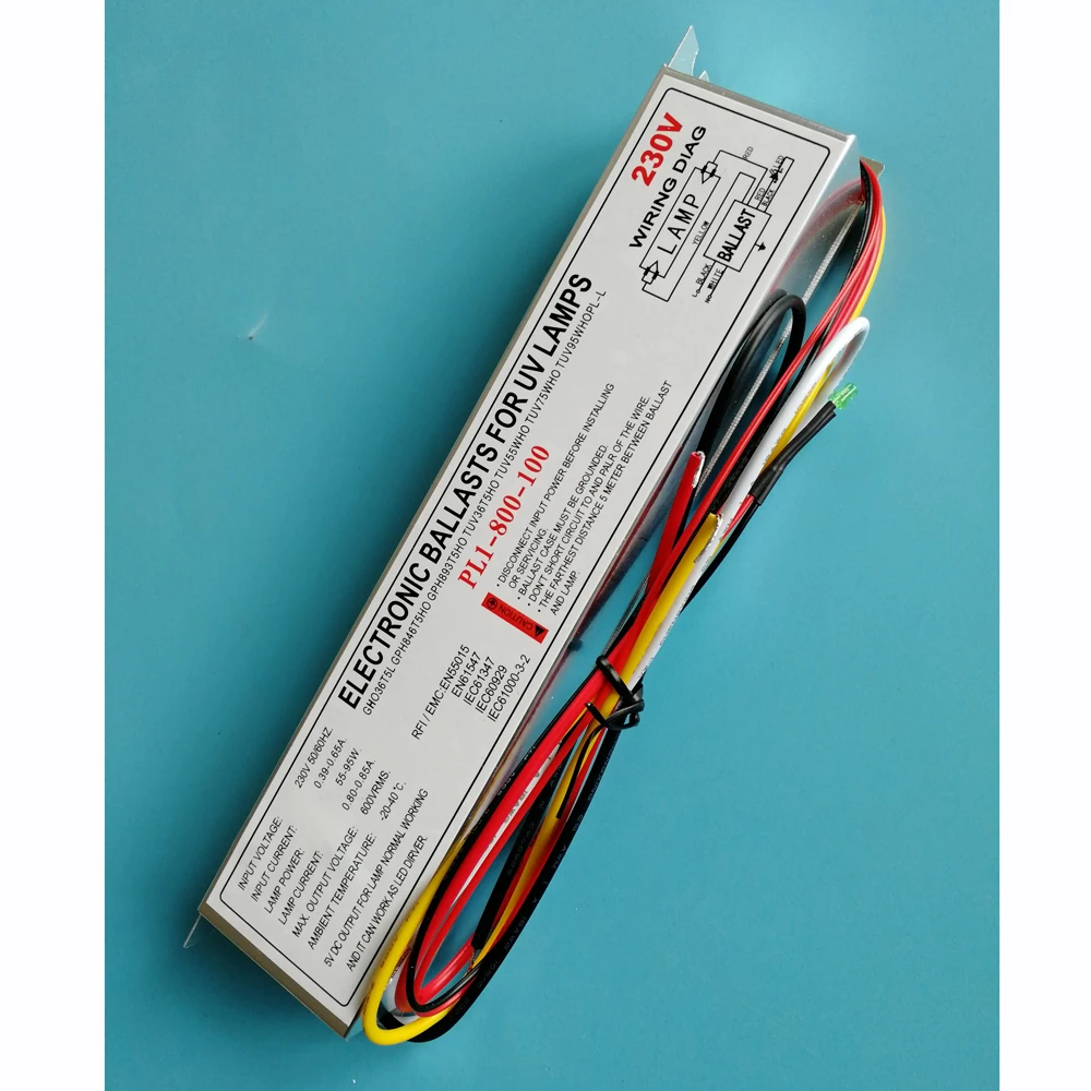 PL1-800-100 살균 전자 안정기, UV 램프용 싱글 엔드 4 핀 안정기, TUV36T5HO, TUV55WHO, GHO36T5L, GPH893T5HO, 100W