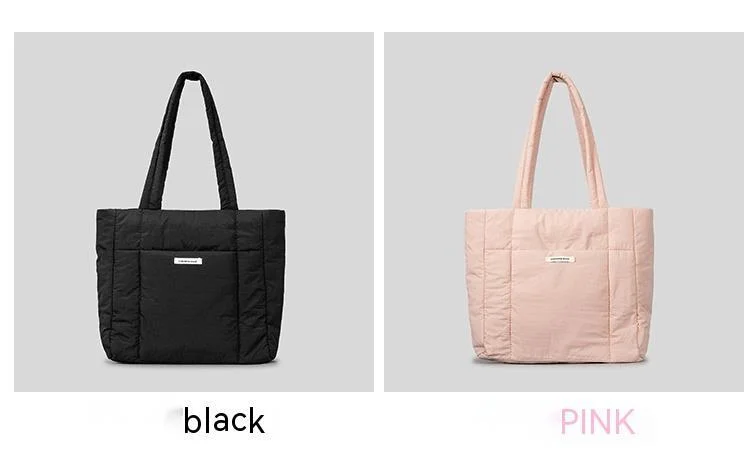 Shoulder Bag for Women Niche Simple Lightweight and Large-capacity Nylon Cloth Armpit Bag Solid Color Soft Down Cotton Handbag_voghion.com