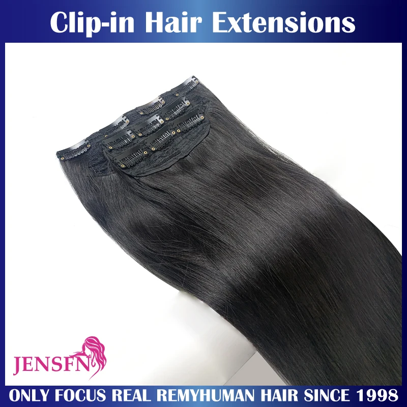 JENSFN Straight Clip In Hair Extensions Human Hair 3pcs/Set 170g Double Weft High Quality Natural Black Blond Color