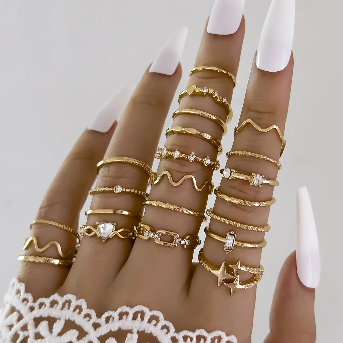 Bohemian Geometric Knuckle Rings Set 22Pcs Women Gold Silver Color Star Heart Crystal Finger Ring Girl Fashion Party Jewelry