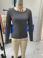 Femmes Harajuku rayé à manches longues T-Shirts col rond chemisier mince Y2K Grunge Goth hauts t-shirt foncé académique vêtements Streetwear 6