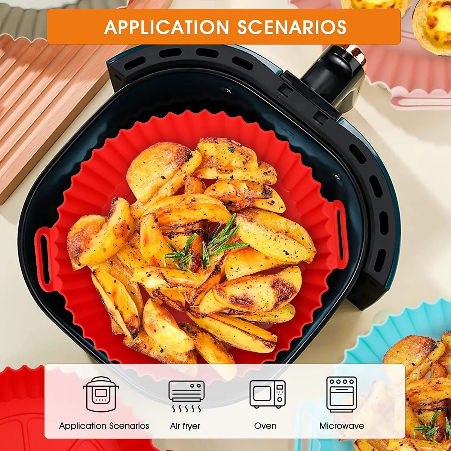 Silicone Air Fryer Liners Pot Basket Bowl Reusable Baking Tray Oven Accessories Kitchen Gadgets 7.5 Inches 6 Inches