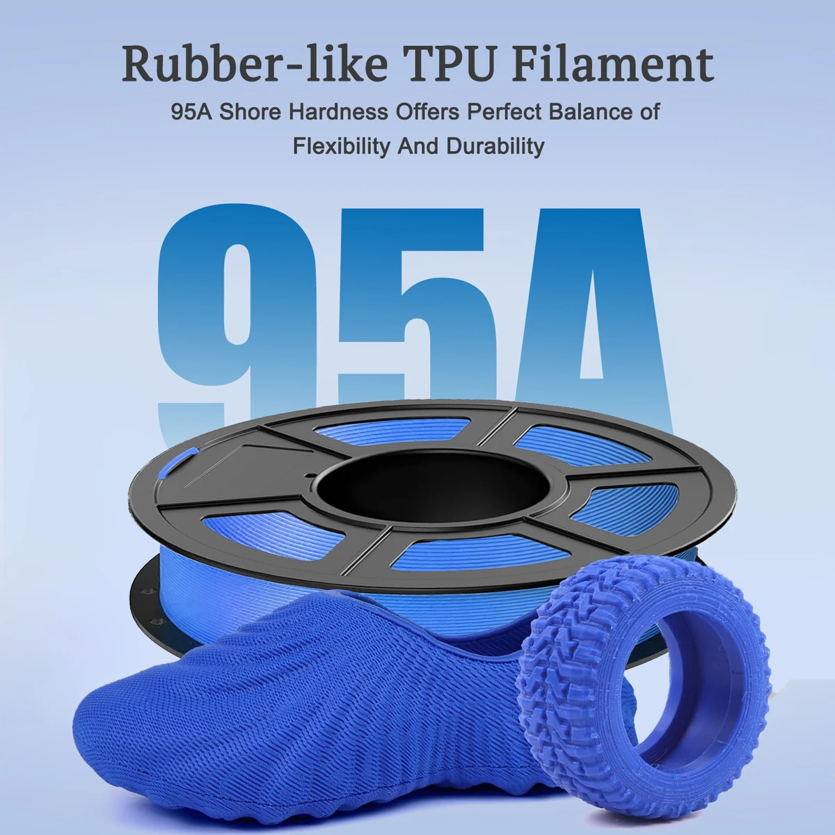 TPU 필라멘트 1.75mm, 95A 소프트 3D 프린터 필라멘트, 200g/250g/500g/1000g 선택 가능 스풀, 대부분의 FDM 프린터에 호환 가능