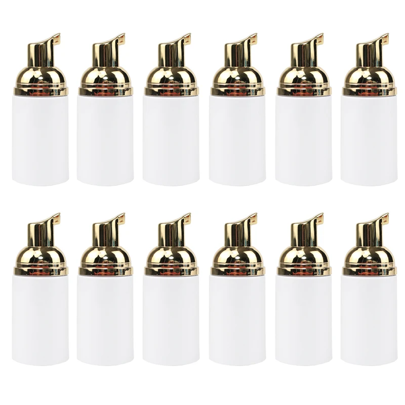 

12pcs Mini Empty Foam Pump Bottle 30ml Plastic Refillable Liquid Foaming Container White Bottle With Gold Pump for Travel