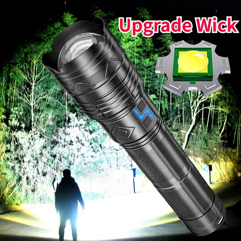 High Power White Laser Flashlight Super Bright LED Spotlight Long Range Torch Zoom Emergency Outdoor With Battery Indicator