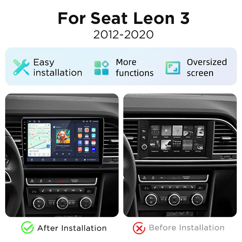 Radio para Auto Junsun de 9 Pulgadas para Seat Leon Mk3 5F1 5F5 2012-2020, Sistema Inteligente Android 15, Cámara con Vista de 360°, CarPlay Inalámbrico, Voz AI, Pantalla Táctil IPS, Reproductor Multimedia Inteligente, Unidad Principal 2 Din, Navegador GPS, Mirror Link, Bluetooth, FM, AM, RDS, DSP 2