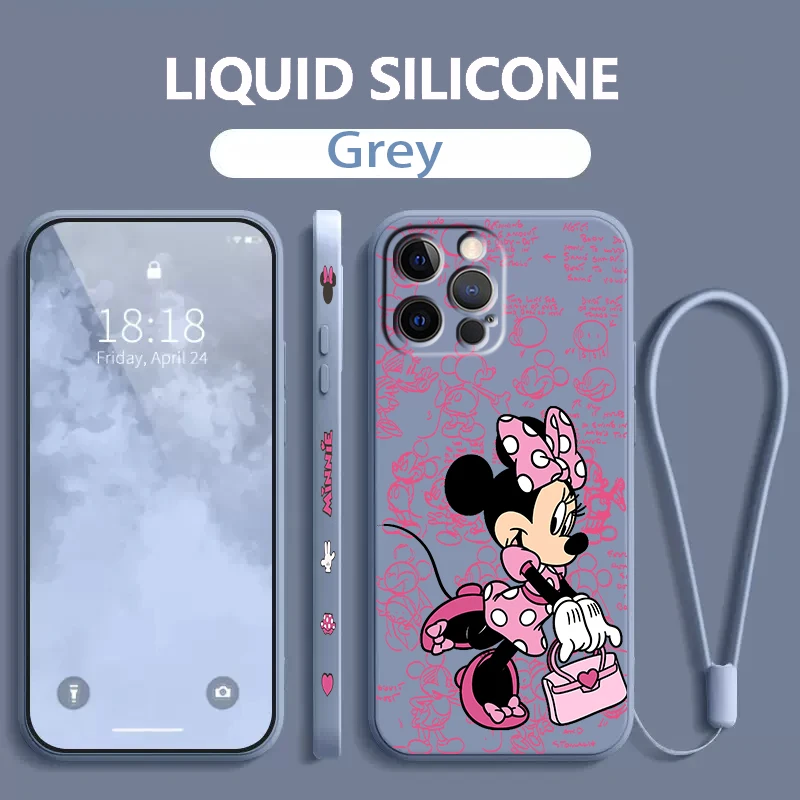 thumbnail image 1 of Funda de Minnie Mouse Disney para Apple iPhone, 15, 14, 13, 12, 11, XS, XR, X, 8, 7, SE Pro, Ultra Max Plus, Mini Liquid, cuerda izquierda, 1 of 5