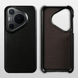Handmade Genuine Leather Vintage Aesthetic Phone Cover for Huawei P60 (Black 01)