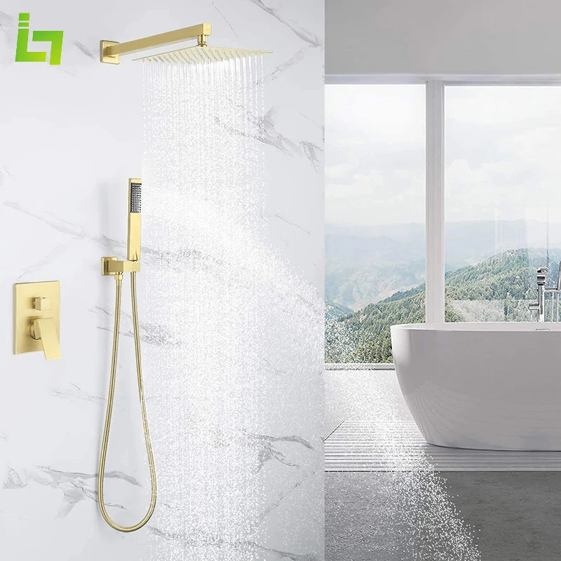 

Brushed Gold Shower Faucet Wall Mounted Cold and Hot 2 Function Bathroom Shower Set All Metal Concealed Tap Easy To Install