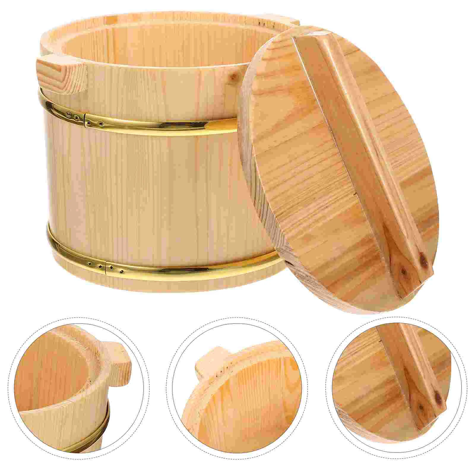 

Rice Sushi Wooden Bowl Bucket Tub Oke Hangiri Mixing Wood Box Japanese Steamer Barrel Serving Food Container Round Tray Basket