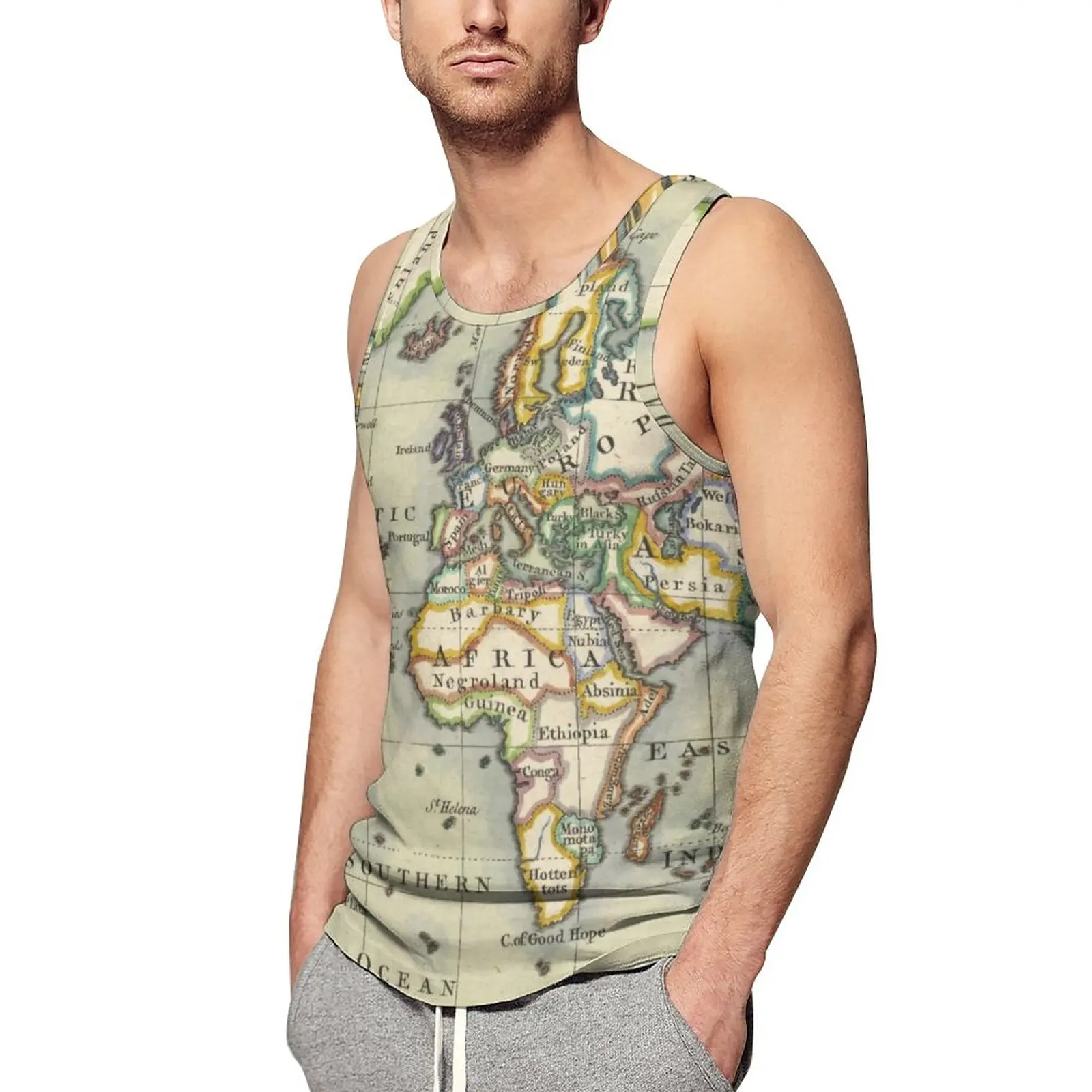 Earth Map Canotta Uomo Mappa Del Mondo Adventure Training Top Oversize Camicie Senza Maniche Modello Abbigliamento Sportivo Quotidiano