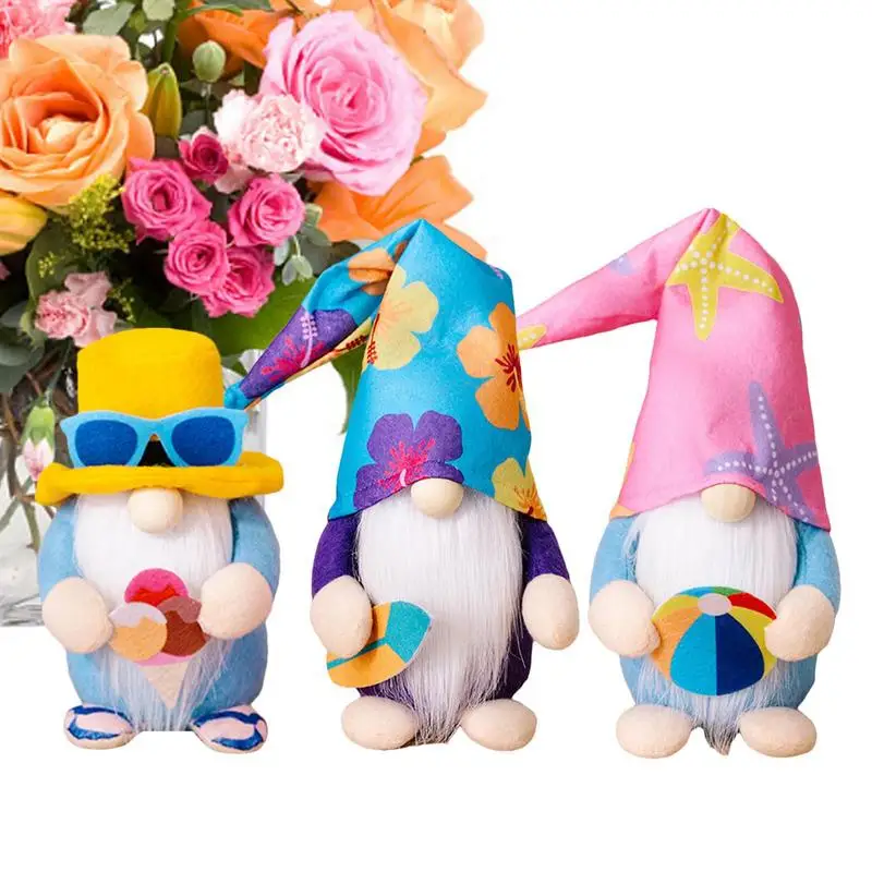 

Summer Gnomes 3Pcs Handmade Beach Elf Dwarf Swedish Gnomes Decor For Home Kitchen Farmhouse Tiered Tray Holiday Festival Party