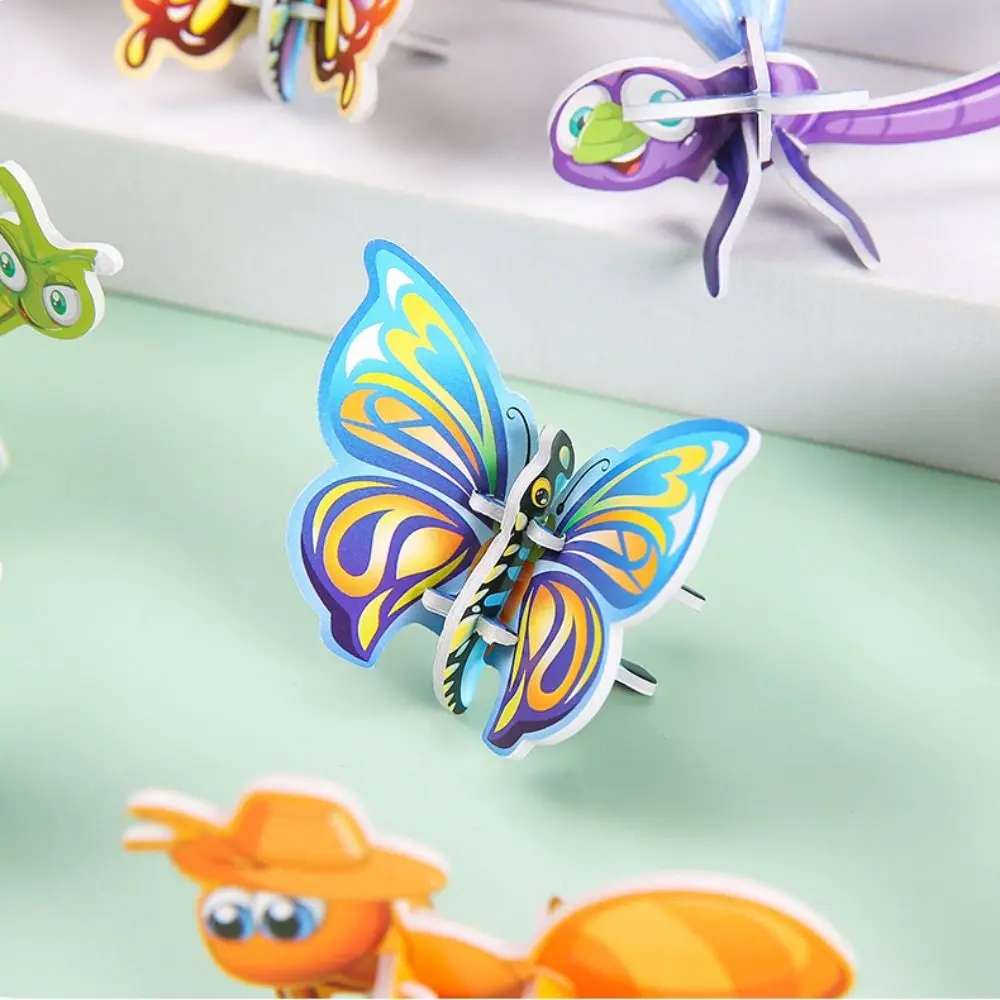 10pcs Funny Insect Paper Jigsaw Puzzles 3D Insect DIY Handmade Paper Card Cognition Paper Paper Card 3D Puzzle Party