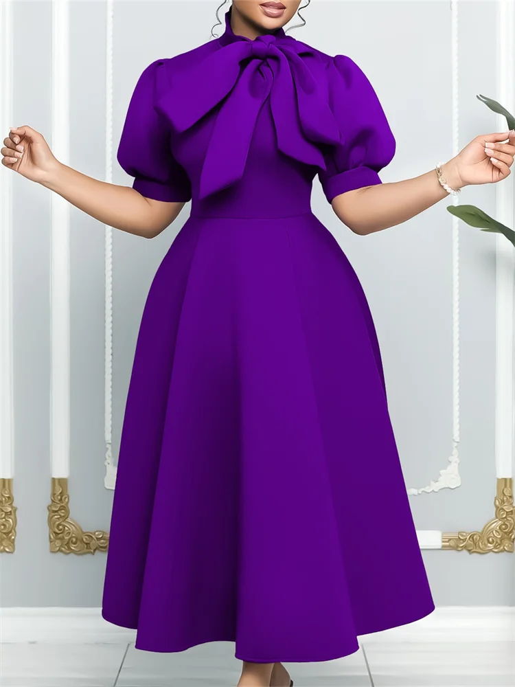 Wmstar Plus Size Dresses for Women Elegant Fashion Office Lady with Bow Maxi Dress New in Summer Clothes Wholesale Dropshipping