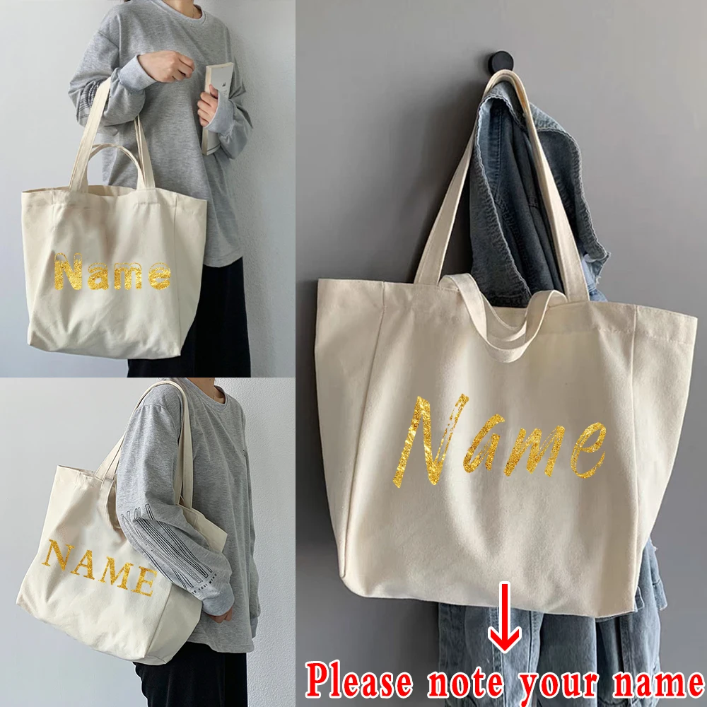 

Reusable Shopping Bag Custom Personalized Name Handbags Eco-Friendly Tote Pouch Large-capacity Shoulder Bag Travel Grocery Bag