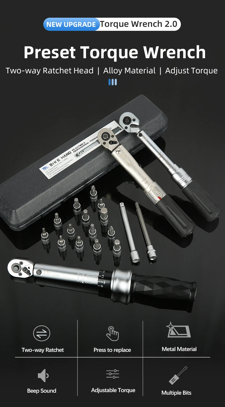 BIKEHAND Professional Torque Wrench Set 1/4'' Drive Bicycle T20/25/30 Allen Key Tool Socket Spanner Kit Motorcycle Repair Tool