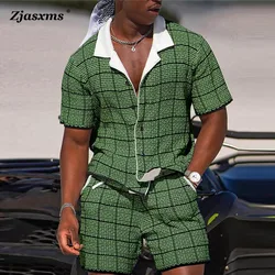 Men's Short Sleeve Button Up Polo Shirt And Short Suit Casual Hawaiian 3D Digital Print Outfits Man Holiday Beach Two Piece Suit